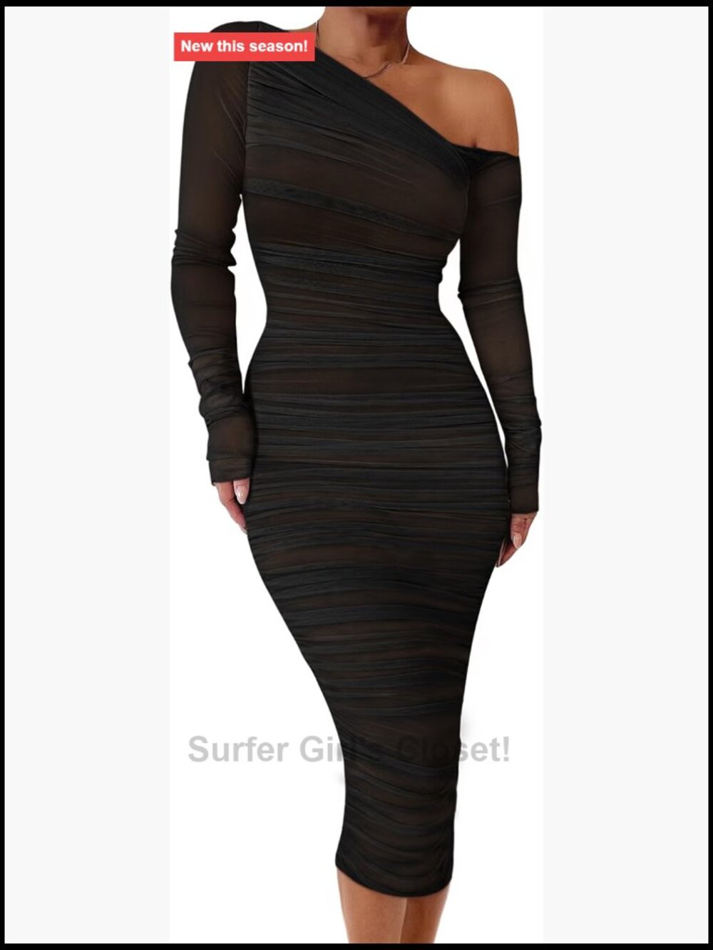 Women's Long Sleeve Off Shoulder Midi Cocktail Dress Bodycon Ruched